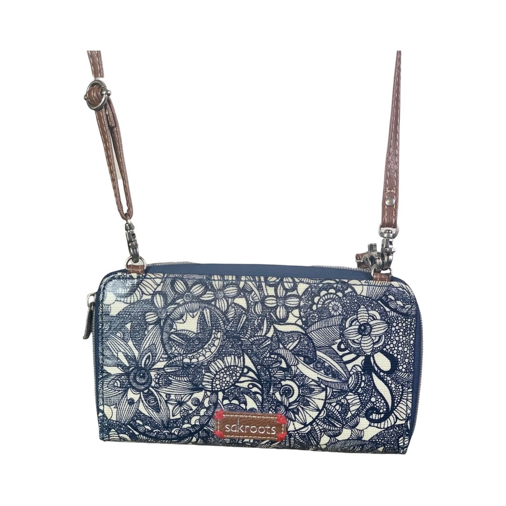 Sakroots Artist Circle Crossbody Wallet Navy Floral Mandala Phone Bag
